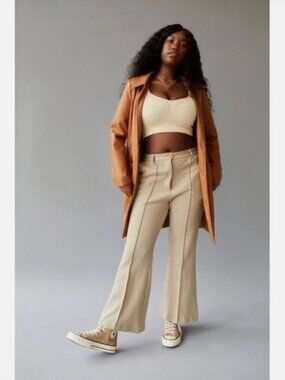 Urban Outfitters Isabella Ponte High Waisted Flare Trousers Tan Size LARGE